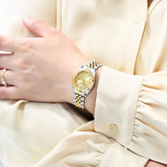 Women Silver Solid Stainless Steel Band Ladies Dress Watch Calendar Watch - Picture 8 of 9